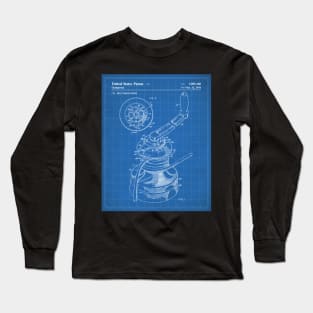 Sailing Winch Patent - Sailor Lake House Décor Art - Blueprint Long Sleeve T-Shirt